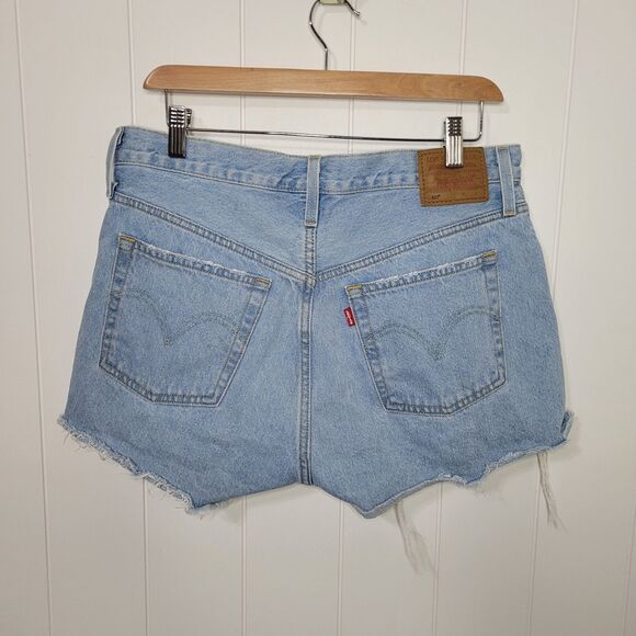 Levis Shorts Womens 31 Blue 501 Jean Cutoff Button Fly Distressed Premium Summer - Picture 3 of 9